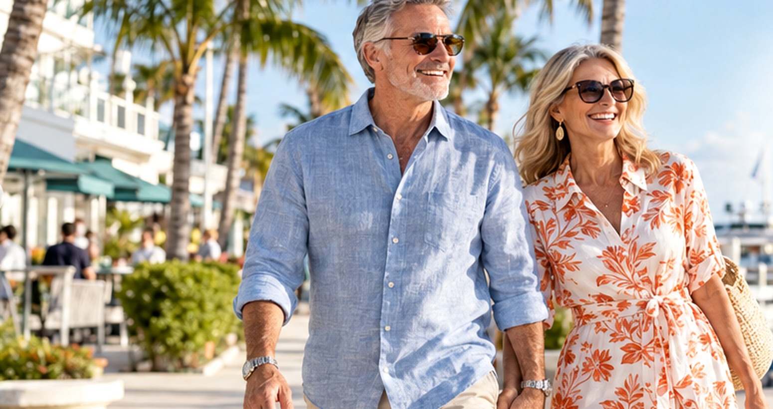 Stylish mature couple enjoying the Florida waterfront