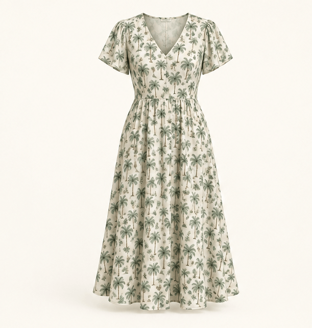 Gulf Breeze Midi Dress in Palm Print, front view