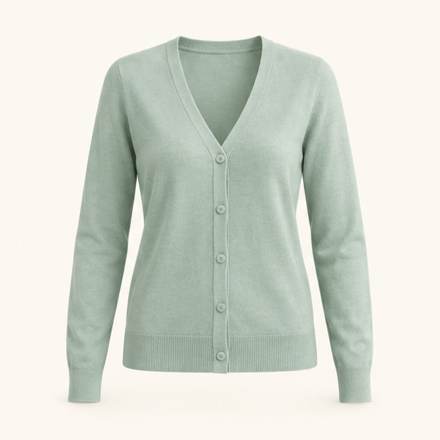 Key Lime Cotton Cardigan in Sea Glass, front view