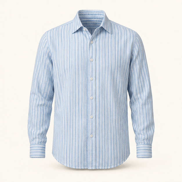 Marina Stripe Shirt in Sky Stripe, front view