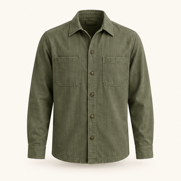 Palmetto Utility Overshirt in Olive, front view